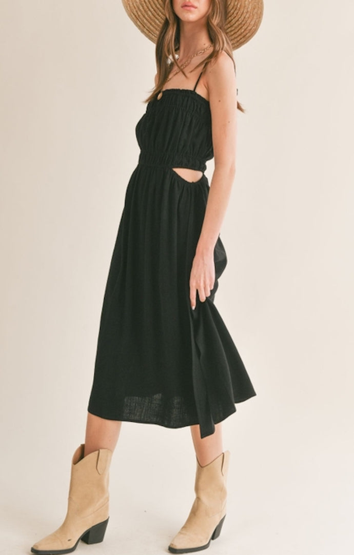 Sofie The Label Black Linen Side Cutout Midi Dress