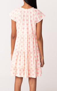 Lovestitch Natural And Pink Flutter Sleeve Tiered Mini Dress