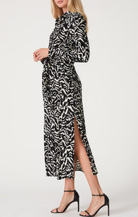 Lovestitch Black/Natural Long Sleeve Button Down Maxi Dress