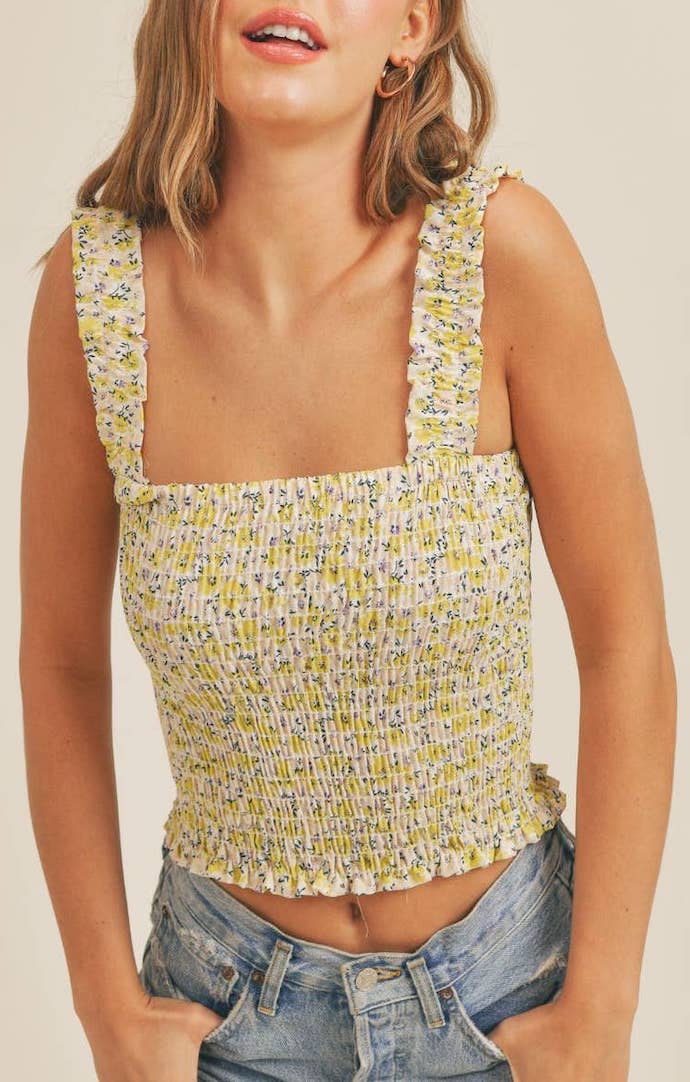 Sadie & Sage Lime Floral Crop Top