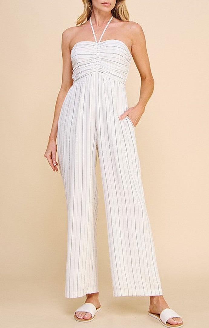 Allie Rose Off White Smocked Jumpsuit