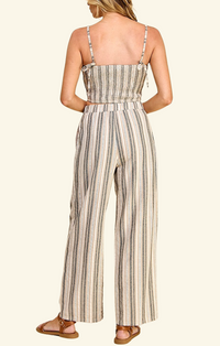 Akaiv Taupe Striped Sleeveless Top and Wide Leg Pant Set