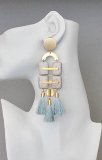 David Aubrey Gray Stone Tassel Long Earrings