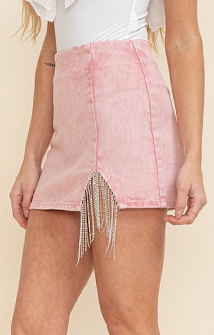 Cloud Ten Pink Rhinestone Fringe Skirt