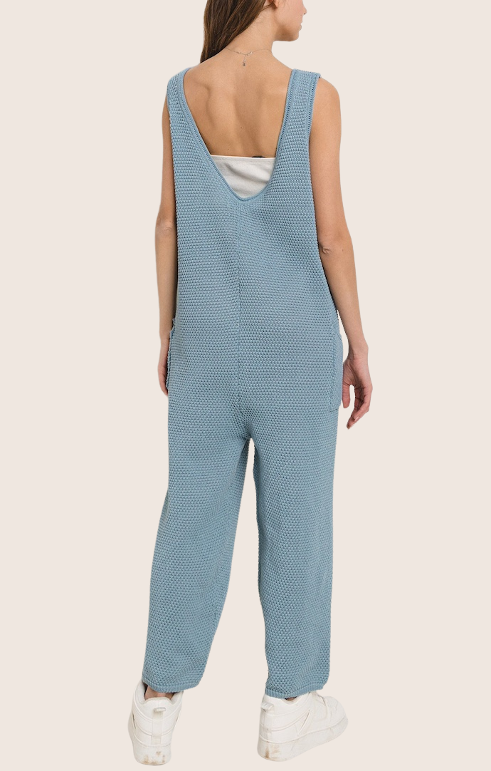 Ces Femme Blue Knit Sleeveless Oversized Jumpsuit