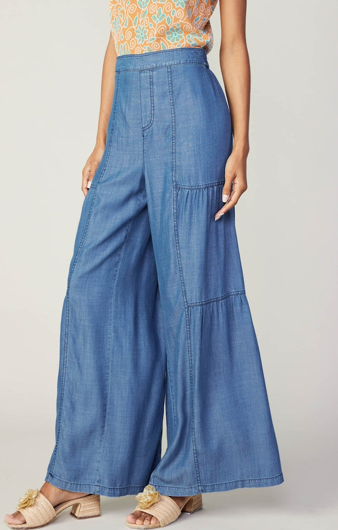 Current Air Chambray Tiered Wide Leg Pants
