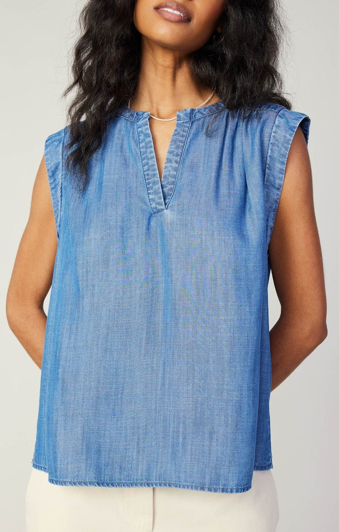 Current Air Chambray Vneck Boxy Top