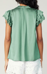 Current Air Sage Lace Ruffle Flutter Sleeve Blouse