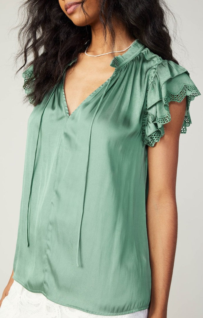 Current Air Sage Lace Ruffle Flutter Sleeve Blouse