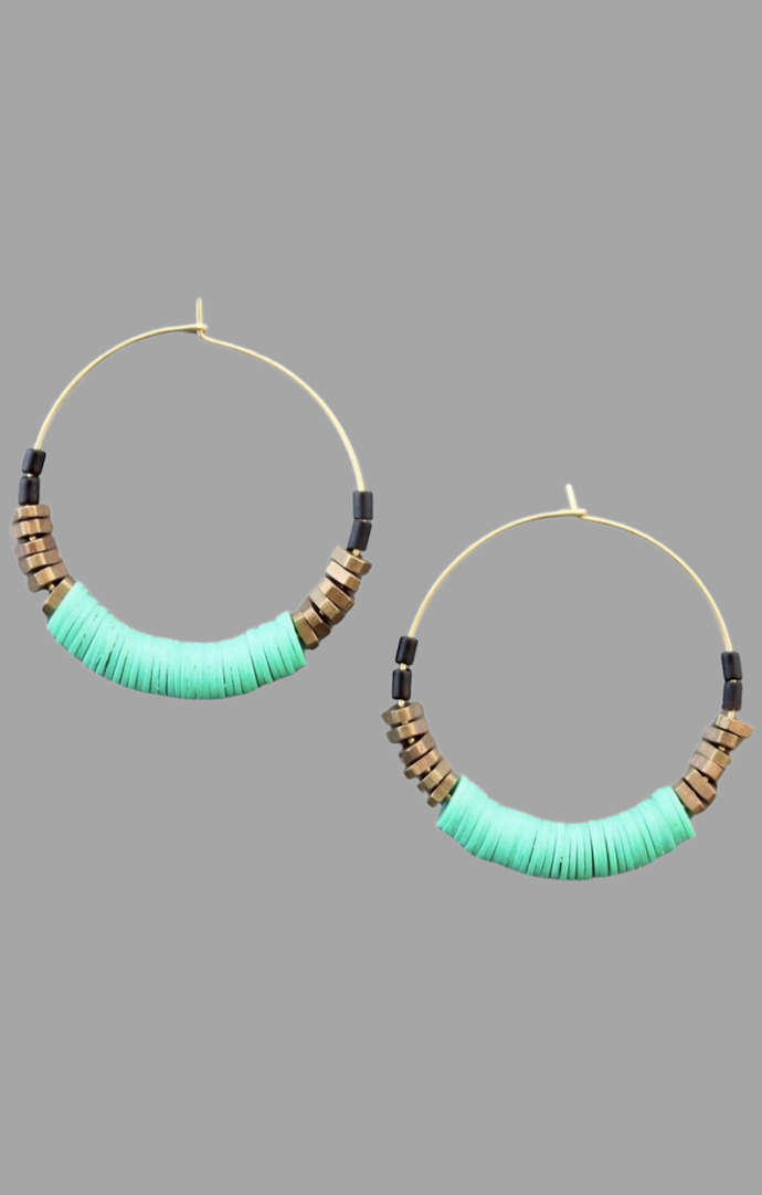 David Aubrey Jewelry Green Beaded Hoop Earrings