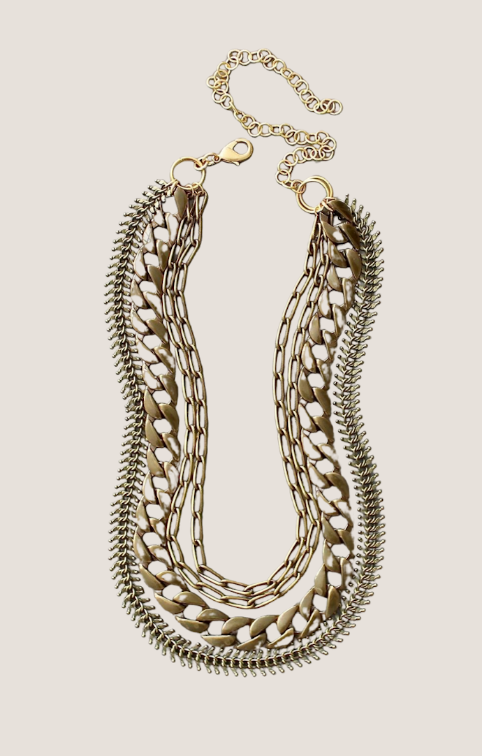 David Aubrey Jewelry Chunky Oxidized Brass Layered Chain Necklace