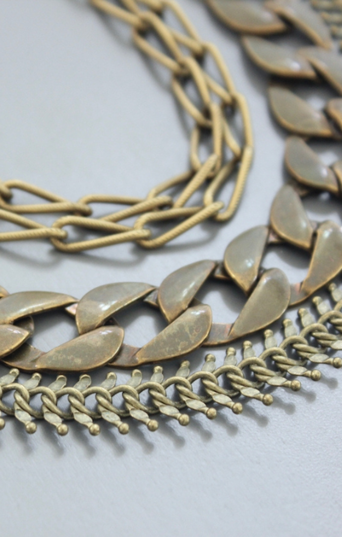 David Aubrey Jewelry Chunky Oxidized Brass Layered Chain Necklace
