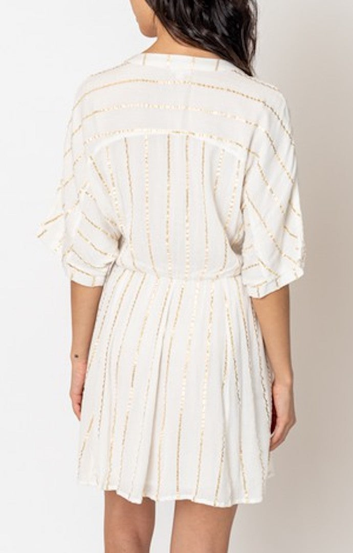 En Creme Ivory Pinstripe Kimono Sleeve Dress