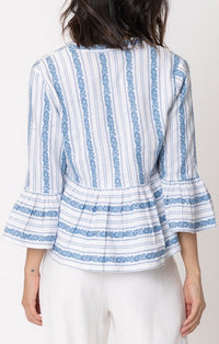 En Creme Blue And White V-Neck Crop Top