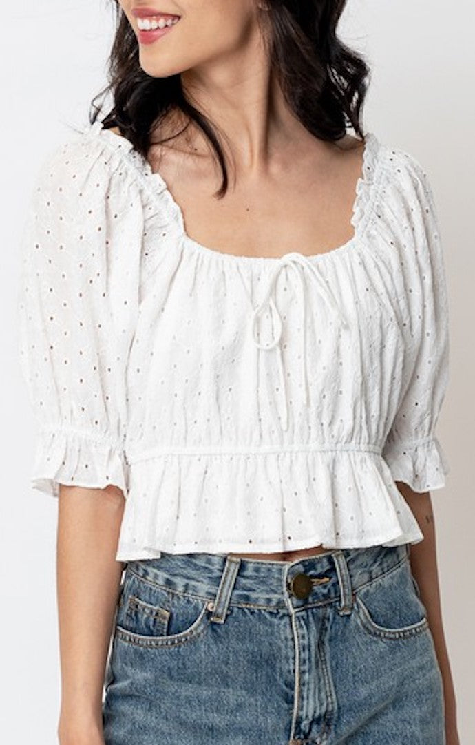 En Creme White Eyelet Crop Top