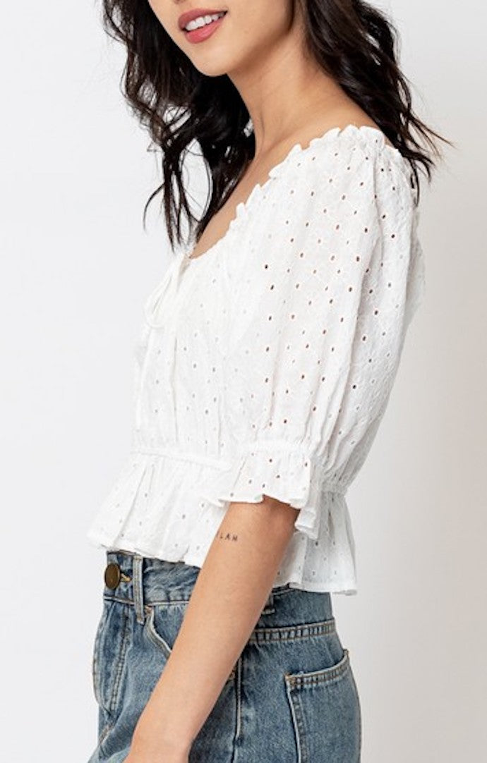 En Creme White Eyelet Crop Top