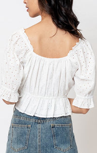 En Creme White Eyelet Crop Top