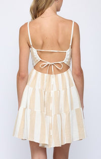 Fate Cream And Taupe Striped Dress