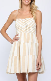 Fate Cream And Taupe Striped Dress