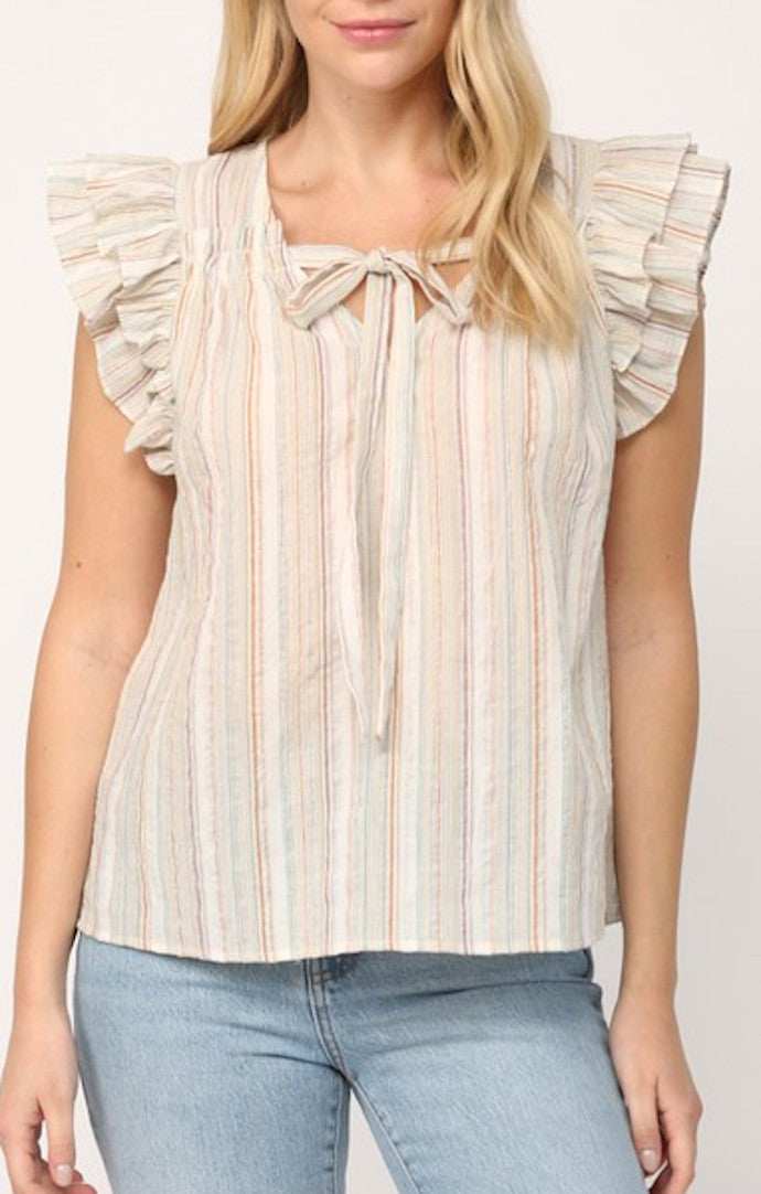 Fate Ecru Stripe V-Neck Top