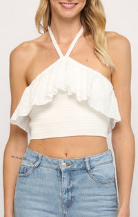 Fate White Eyelet Knit Top