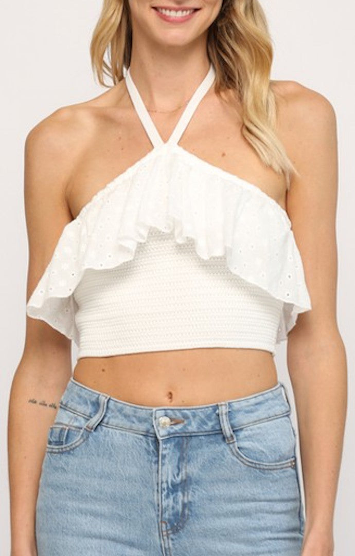 Fate White Eyelet Knit Top