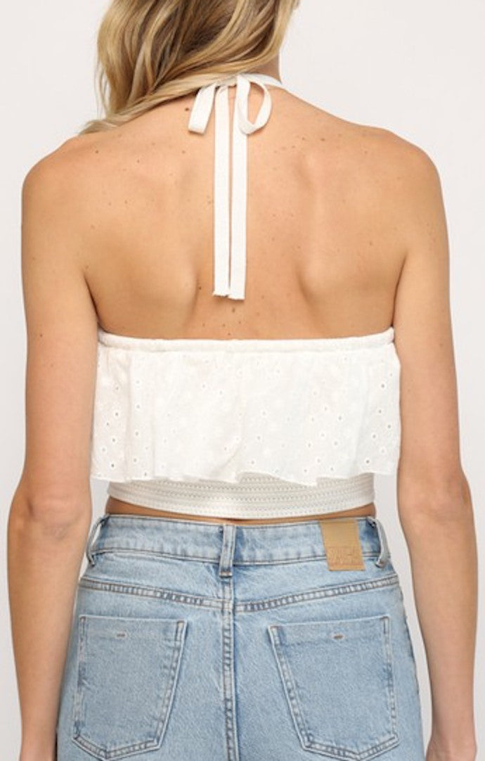 Fate White Eyelet Knit Top