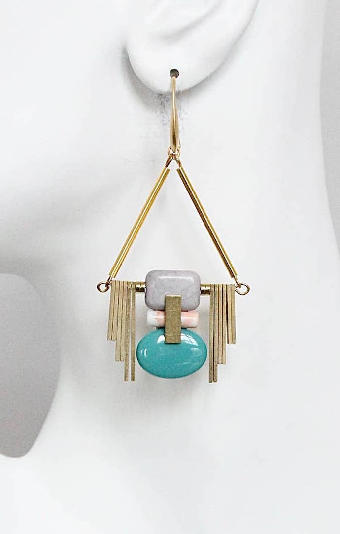 David Aubrey Art Deco Teal And Gray Earrings