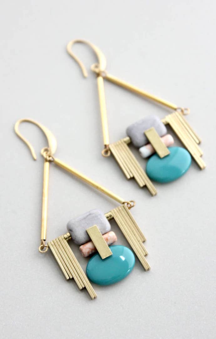 David Aubrey Art Deco Teal And Gray Earrings