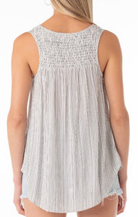Lovestitch White And Black V-Neck Smocked Tank