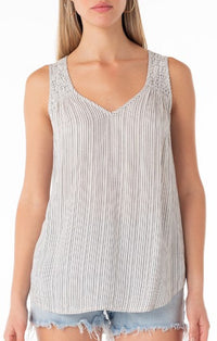 Lovestitch White And Black V-Neck Smocked Tank
