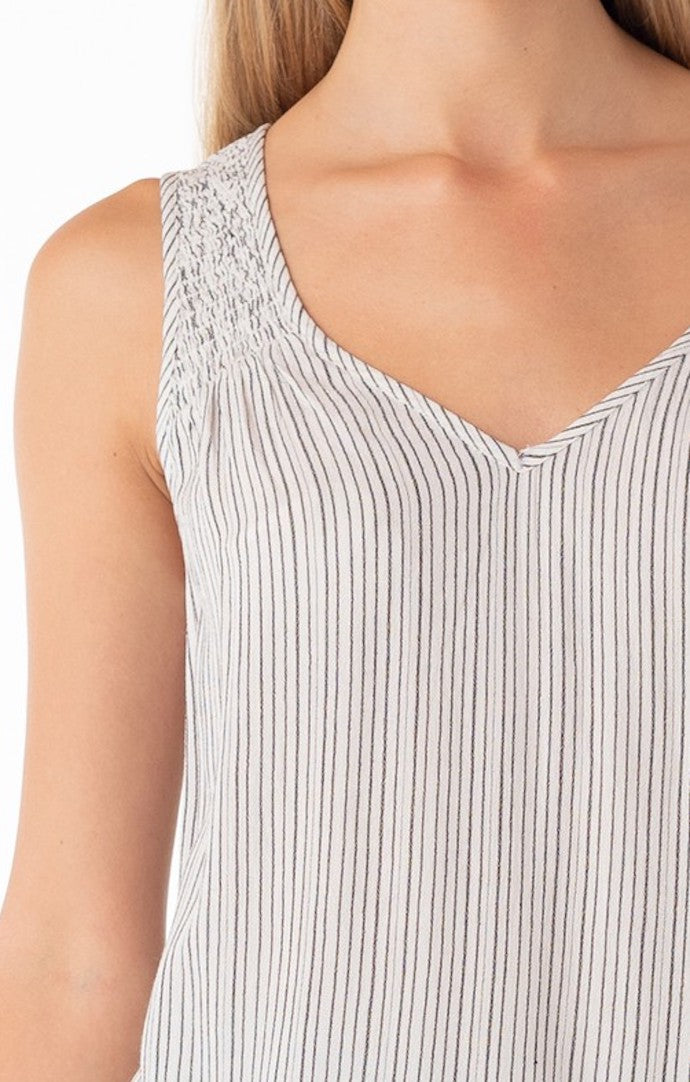 Lovestitch White And Black V-Neck Smocked Tank