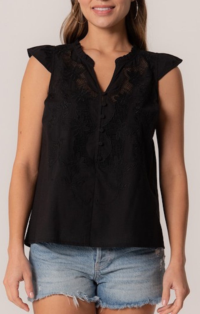 Lovestitch Black Flutter Sleeve Top