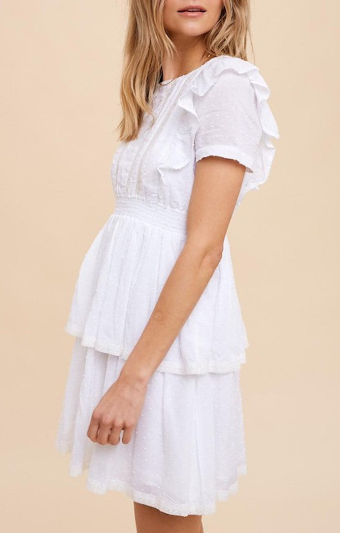 In Loom Off White Tiered Mini Dress 