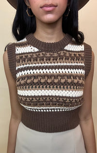 Et Clet Brown Textured Knit Sweater Vest