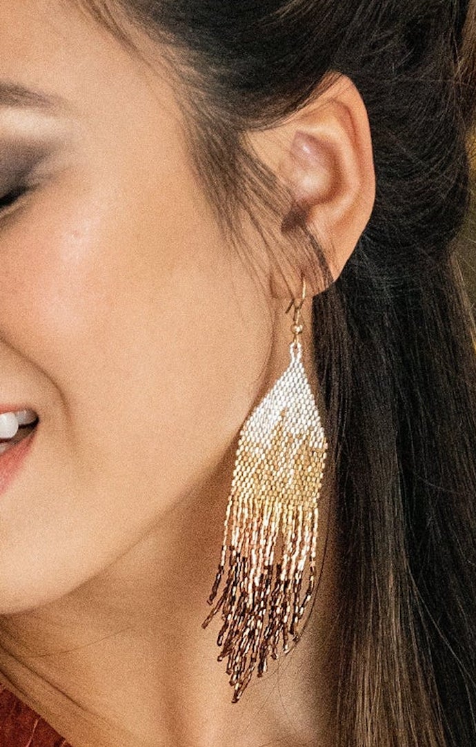 Ink and Alloy Mixed Metallic Ombre Fringe Earrings