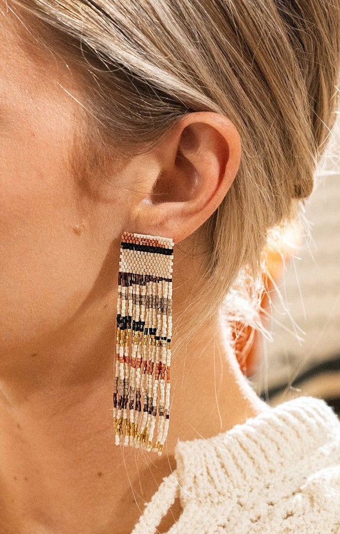 Ink and Alloy Mixed Metallic Stripe Fringe Earring