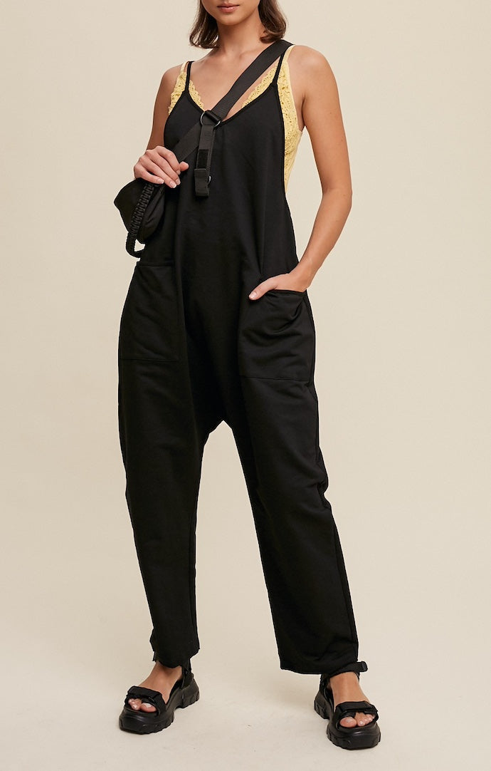 Listicle Black V-Neck Baggy Sleeveless Oversized Jumpsuit