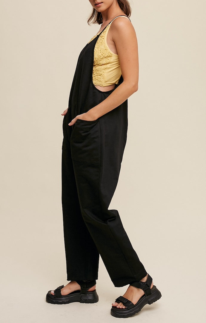 Listicle Black V-Neck Baggy Sleeveless Oversized Jumpsuit