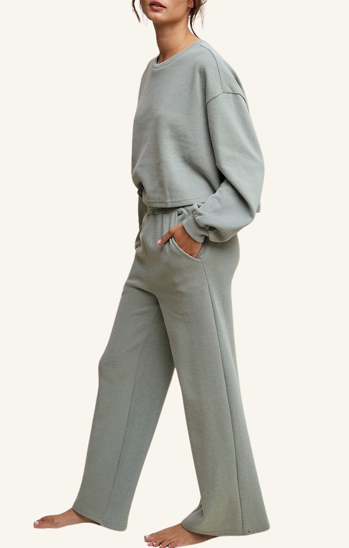 Listicle Sage Knit Long Sleeve Sweatshirt And Pant Lounge Set