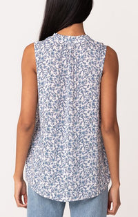 Love Stitch Ivory and Blue Button Front Sleeveless Top  