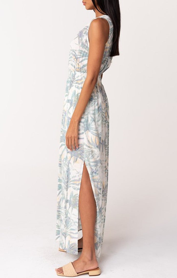 Lovestitch Natural Seafoam Palm Print V-Neck Maxi Dress  