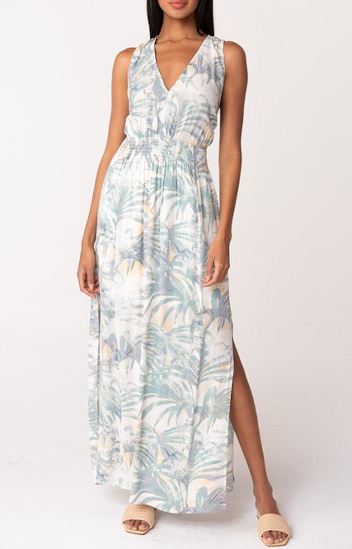 Lovestitch Natural Seafoam Palm Print V-Neck Maxi Dress 
