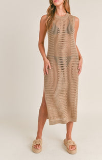 Mable Mocha Crochet Midi Dress