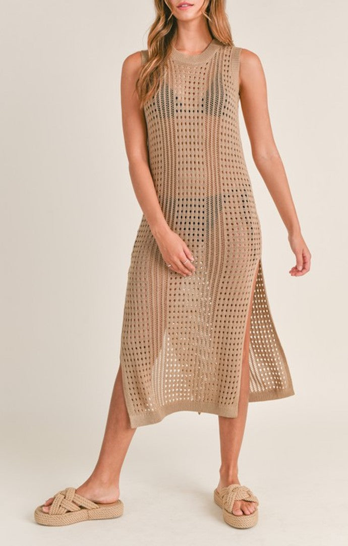 Mable Mocha Crochet Midi Dress