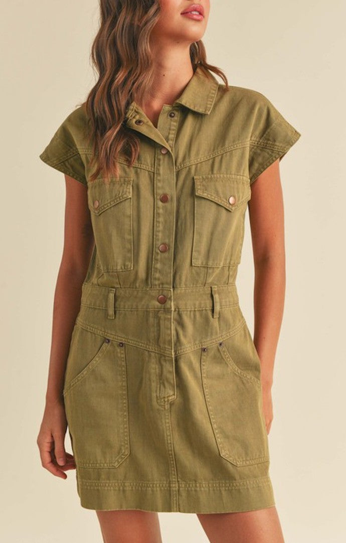Miou Muse Washed Olive Dress