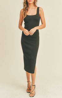 Miou Muse Black Square Neck Slit Dress