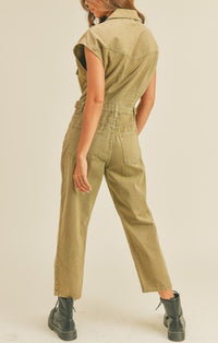Miou Muse Olive Button Down Utility Jumper