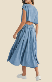 Mable Medium Denim Crop Top and Midi Skirt Set
