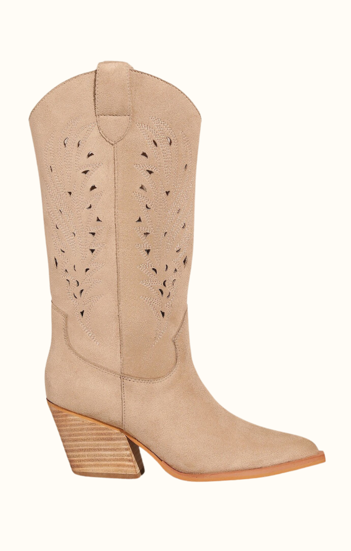 Mi'iM Beige "Olivia" Embroidered Tall Western Boot